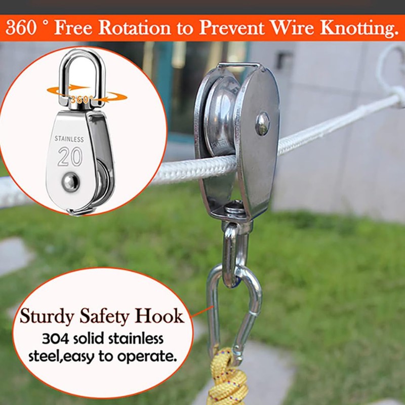 WANJICHENRUI Stainless Steel Pulley, Pulley, M20, Load Capacity 165.4 lbs