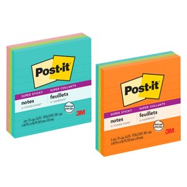 Post-it Super Sticky Notes, 3 Lined Sticky Note Pads, 4 x 4 in, School Supplies, Office Products, Notes for Vertical Surfaces, Monitors, Walls and Windows, Assorted Brights