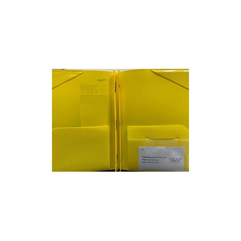 Mead Plastic Five Star Stay-Put 2-Pocket & 3-Prong Folder, Yellow