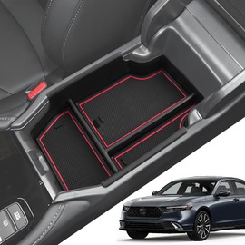 LANGBEAN Center Console Organizer for Honda Accord 2025 2024 2023 Armrest Insert Storage Tray with Non-Slip Rubber Mat Accord Organiser Accessories, Red