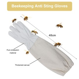 Beekeeper Gloves,Goatskin Beekeeping Gloves,Bee Keepers Gloves for Professionals,Beekeeping Bee Gloves,Sting Proof Bee Gloves,Long Sleeves,With Elastic Cuffs for Beekeeping,Gardening,White,48CM