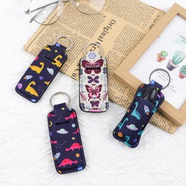 DMLSKY Dinosaur Chapstick Holder Keychain Lip Balm Holder for Kids Women with Clip-on Key Chain