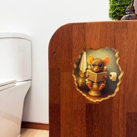 GRITKULTURE Removable Mouse Sitting on Toilet in Mouse Hole Decal Sticker 5.1inch 2 Pack. Mouse Hole in The Wall Sticker with 3D Effect. Wall Decoration, Funny Gift, Potty Training, Prank (#1)