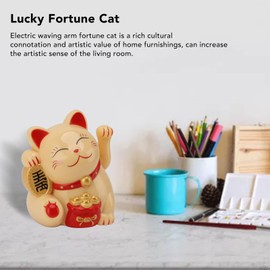 Maneki Neko, Lucky Fortune Cat, Vivid and Lovely Fortune Cat with Electric Waving Arm, Battery Operated, Artistic Cat Statue Decoration for Decorating Office, Living Room, Car (MLY11020-2 Yellow)