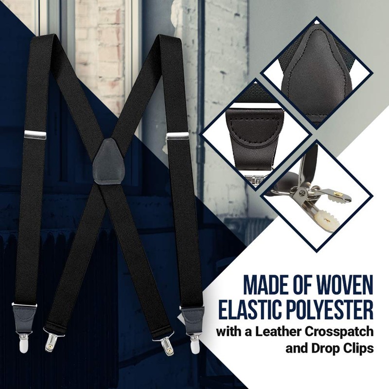 HOLD'EM Suspender Men X-Back Clip on Leather Crosspatch-White (Tall 54")