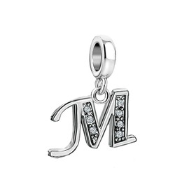 SBI Jewelry Women Initial Letter M Pendant Silver Clear CZ English Alphabet Charms for Bracelets Sister BFF Cousin Girls Wife Girlfriend Family Grandma Mom Birthday Anniversary Mothers Day
