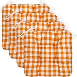 Geetery 4 Pack Chair Cushions for Dining Chairs, 16" x 15" Orange Kitchen Chair Cushions with Ties Buffalo Plaid Soft Comfy Seat Pads for Home Office Living Room Outdoor Indoor