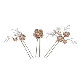 LALAFINA 3pcs Hairpin Pearl Bride Crystal u Shape Hair Fork U- Shaped Hair Crystal Hair Pin Women's Hair Clips U-shaped Hair Stick Zinc Alloy Girl Miss Flowers