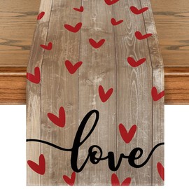Artoid Mode Wood Love Valentine's Table Runner, Seasonal Anniversary Kitchen Dining Table Decoration for Indoor Home Party 13x72 Inch