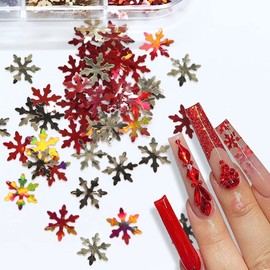 Holographic Snowflake Nail Sequins,3D Snow Flakes Laser Nail Glitter Snowflake Sticker Decals for Acrylic Nails Decorations DIY Christmas Snow Winter Accessories Decals for Women (1 box/12 Grids)
