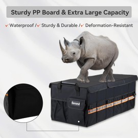EAROND Car Trunk Organizer with Lid,Collapsible Car Storage Organizer with Multi Compartments and Securing Straps for SUV,Sedan,Jeep-Black