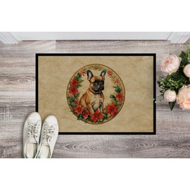 Caroline's Treasures DAC2366JMAT French Bulldog Christmas Flowers Doormat Front Door Mat Indoor Outdoor Rugs for Entryway, Non Slip Washable Low Pile, 24H X 36W