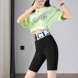 Women's Seamless Yoga Short Leggings - Breathable Shark Pants with 5-Point Waist Design (New Autumn) High Waist L (fits 55-67.5kg) / 5-Point Green Waist 5ea