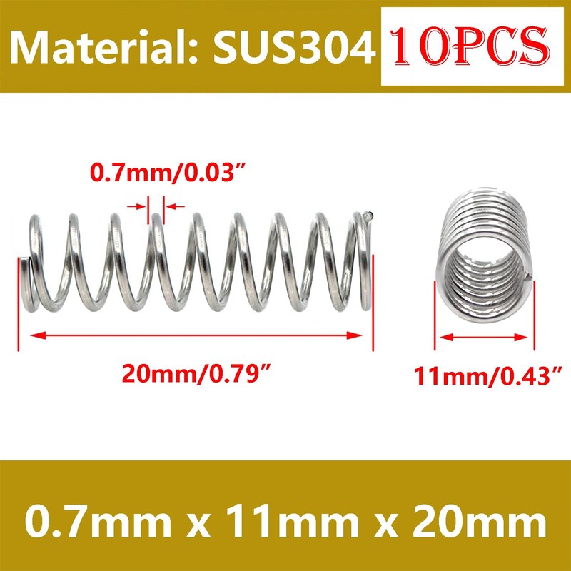 Qrity 10Pcs Coil Extended Compressed Spring, Compressed Springs, 304 Stainless