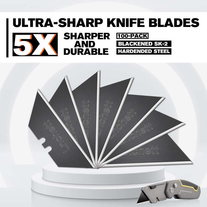 M MEEPO 100-Pack Utility Knife Blades, 5X Sharper Blackened SK-2