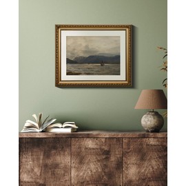 VIYYIEA Vintage Gold Framed Wall Art, Mountain Landscape Paintings Living Room Coastal Decor, Canvas Prints Nature Pictures, Antique Frame Home Retro Decor