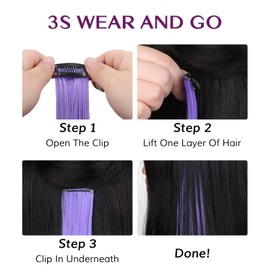 IDN BEAUTY Colored Clip in Hair Extension, 12PCS Light Purple Deep Purple 24Inch Multicolored Synthetic Hair Pieces for Women Kids Girls, Hair Accessories for Party Cosplay Travel Birthday
