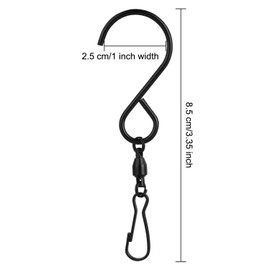 KUUQA 12 Pack Swivel Hooks Clips Wind Spinner S Hook Clips Hanging Wind Chimes Crystal Twisters Party Supplies (Black)