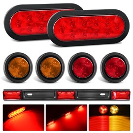 Nilight LED Trailer Light Kit 6 Inch Oval Stop Turn Taillight 2 Inches Round Red Amber Side Marker Lights 9 LED ID Bar for 12V RV Camper Caravan Truck Bus Boat