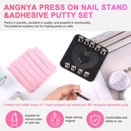 ANGNYA Nail Stand for Press Ons, Fake Nail Holder for Painting Nails,Super Magnetic Base for Painting Display Holder with Reusable Adhesive Putty for Home DIY Salon Supplies