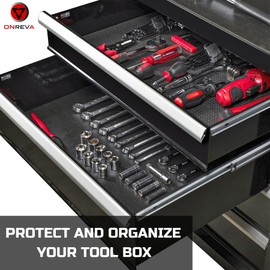 ONREVA Tool Box Liner 24 inch Wide x 12 ft Large, Thick Heavy Duty Toolbox Drawer Liners, Rolling Tool Chest Foam Mat, Shelf Rubber Mat, Black Non-Slip Organizer Pad for Cabinet, Workbench