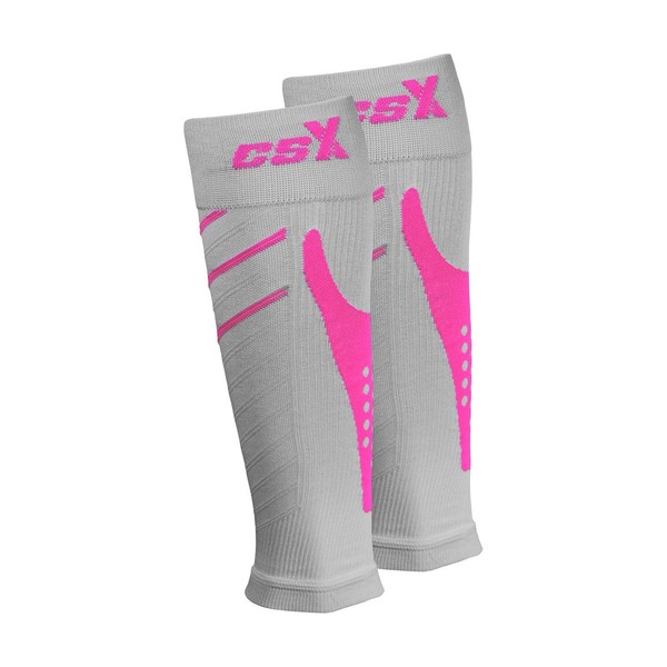 Csx, 15-20 Mmhg Compression Sleeve for Men and Women, Leg Calf Support, Athletic Sport Fit, 1 Count, Pink On Gray