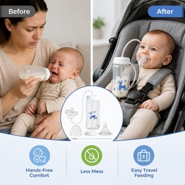 3-in-1 Wide-Neck Baby Bottle with Straw Tube – 300ML Spill-Resistant Feeding Bottle for Home and Travel