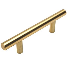 Cosmas 305-030BB Brushed Brass Cabinet Hardware Euro Style Bar Handle Pull - 3" Inch (76mm) Hole Centers, 5-3/8" Overall Length