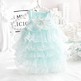 AZA Dog Wedding Dresses for Small Dogs Lolita Clothes Princess Skirt Cat Costume Lace Star Pet Girl Cute Coat Outfits Summer Costumes (XS,Blue)