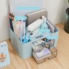 RISEMART Desk Organiser with 2 Drawers (Blue Double Layer)