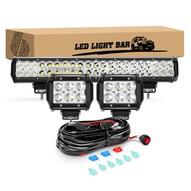 GOOACC 20Inch 126W Led Light Bar 2PCS 4 Inch 18W Spot LED Pods Led Driving Fog Lights with 16AWG Off Road Wiring Harness-3 Leads Super Bright for Truck Golf Cart SUV ATV UTV Boat, 2 Years Warranty