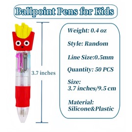 50PCS Mini Multicolor Pen in One, 4-in-1 Cute Fun Pens, Ballpoint Pens for Birthdays and Parties, Fun Bulk Gifts Assorted Ink Kawaii Pen (Cartoon Style Random)