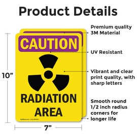 (2 Pack) Radiation Area With Symbol OSHA Caution Radiation Sign 7 Inch X 10 Inch Vinyl Label Decal Sticker Weather Resistant, UV Protected for Workplace, Business, Construction Site, Made in the USA
