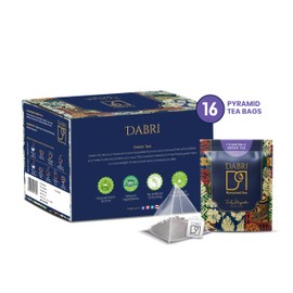 DABRI Chamomile Green Tea Bags 16pcs for Stress Relief & Good Sleep Made with 100% Whole Leaf & Natural Chamomile Flowers | Calming Tisane - Soothing Tea | 100 Gram (16 pyramid bags)