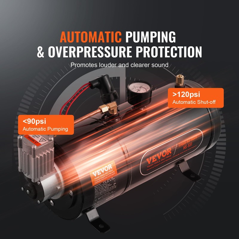 VEVOR 12V Air Compressor with Tank 0.8 Gallon/3 L, Train