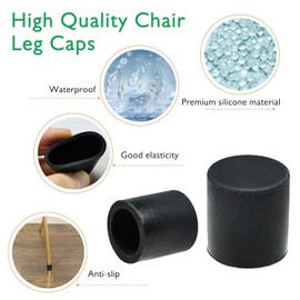 EASYEAH 2-15/16" (74.5mm) Silicone Chair Leg Floor Protectors, Rubber Chair Leg Caps, Non-Slip Furniture Pads Round Chair Feet Covers End Caps for Hardwood Floors, Patio & Table Foots, Black (2PCS)