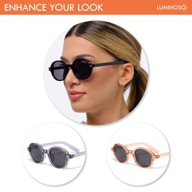 Luminoso Sunglasses-Trendy Round Womens Sunglasses - Pack of 3 - Black Sunglasses/Grey/Light Brown Clear Sunglasses - UV400 Protection Ladies Sunglasses and Mens Sunglasses -Vintage Sunglasses