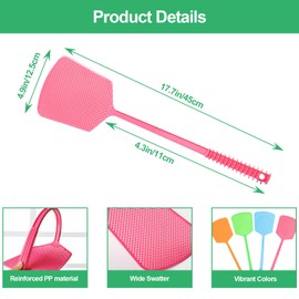 4 Pack Heavy Duty Fly Swatters, Extra Long 17.7in Plastic Bug Swatter with Non-Slip Handle – Indoor/Outdoor Manual Insect Tool, Durable & Reusable (Colorful)