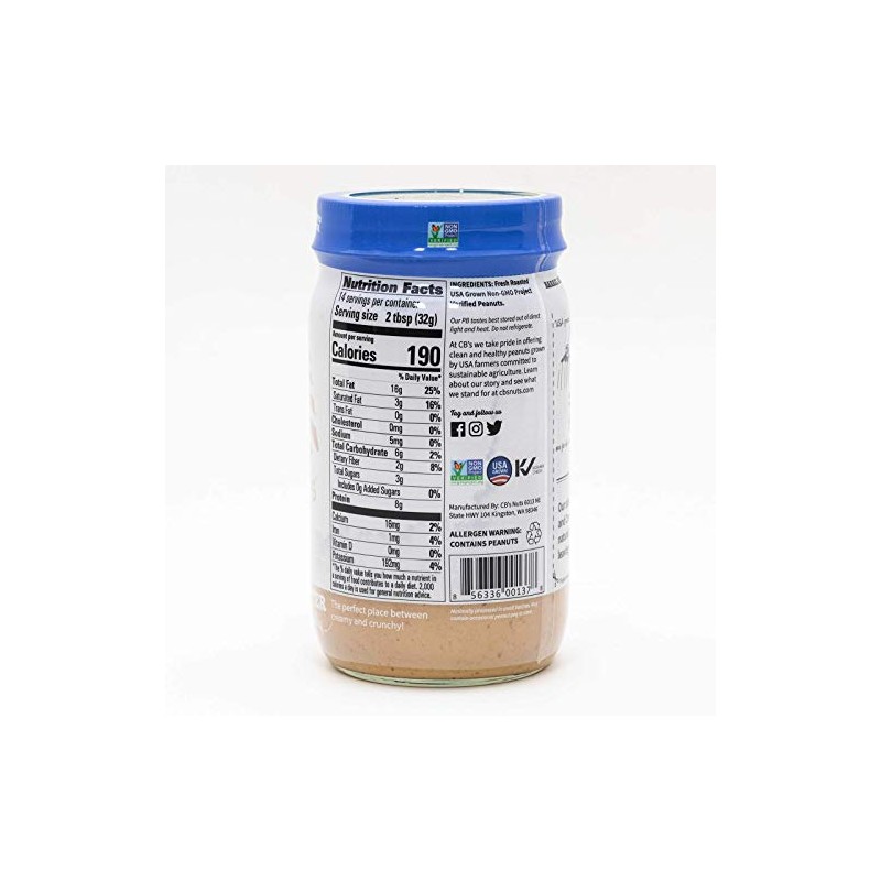 CB's Nuts USA Grown Non-GMO Creamunchy 1 Ingredient Peanut Butter