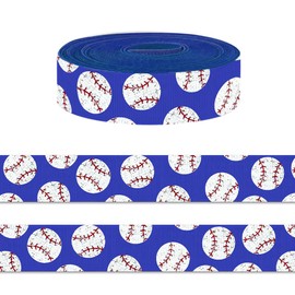 5 Yards American Baseball Ribbon for Crafting Sewing, 7/8 Inch Navy Blue Grosgrain Ribbons for Gift Wrapping, Sports Balls Ribbons for Hair Bow Cheerleader Accessories