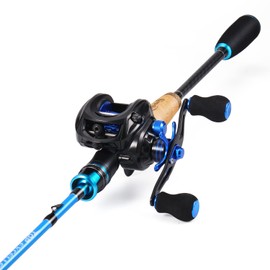 Sougayilang Fishing Rod and Reel Combo, Medium Heavy Fishing Pole with Baitcasting Reel Combo, 2-Piece Baitcaster Combo-Blue-6.9ft and Left Handle Reel
