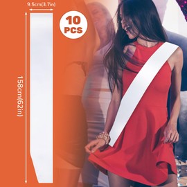 10Pcs Sash Sashes Satin Blank Ribbon Birthday Plain Party Pageants DIY Pageant Bachelorette Party, Prom Graduation Decorate (White)