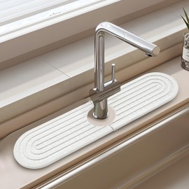 Jiozermi Stone Fucet Mat for Kitchen Sink, Fast Drying Stone Sink Tray Kitchen Faucet Splash Guard Sink Faucet Absorbent Mat for Kitchen Bathroom Fucet Sink(23.6" x 3.9",White)