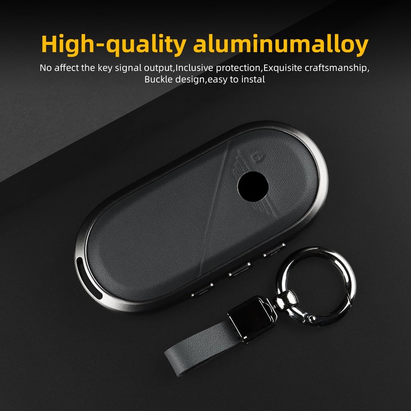 KUNGKIC Aluminum Alloy Leather Protector Smart Key Case Keychain for