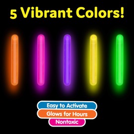 PartySticks Mini Glow Sticks 200 Pack Glow-in-the-Dark Small, for Easter Eggs, 5 Colors, Neon Light Sticks Bulk Party Favors, Easter Basket Stuffer Party Pack, Weddings Classroom Decorations Prizes