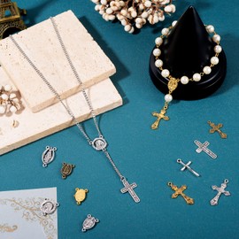 Crafans Anhänger aus Legierung, Kreuz, Jesus und Jungfrau, oval, mit Jungfrau Maria, Kronleuchter, Komponenten, Glieder, Kreuz und Jesus, Anhänger für selbstgemachte Halsketten, Religion