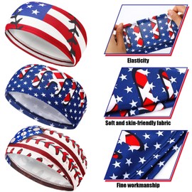 Suncalla 6 Pcs Teenager Patriotic American Flag Baseball Headband Elastic Polyester Red White and Blue USA Sweatband Accessories 3 Styles for Basketball Football Golf Headscarf Women Men Team Gift