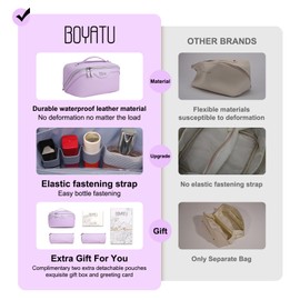 BOYATU BOYATU Travel Makeup Bags for Women: Vegan Leather Cosmetic Bag Set of 3 - Large Capacity Make up Bag with Divider - Wide Open Waterproof Toiletry Organizer Bag with Handle (05-Purple)