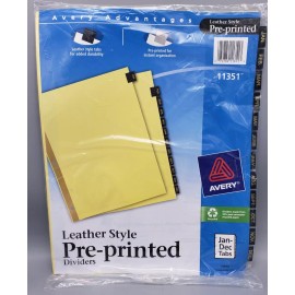Avery Jan-Dec Dividers for 3 Ring 12-Tab Set, Pre-Printed Black Leather Style