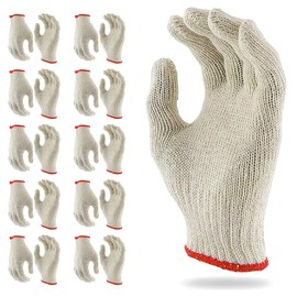ABC PACK & SUPPLY 192 Pairs Beige String Knit Work Gloves 9.5 Inch Large. Washable Cotton String Gloves with Elastic Knit Wrist. Cotton Polyester Work Gloves for Warehouse, Painting, Gardening, BBQ